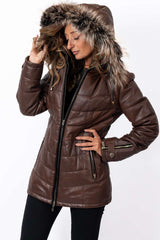 Women's winter leather jacket Daria Brown