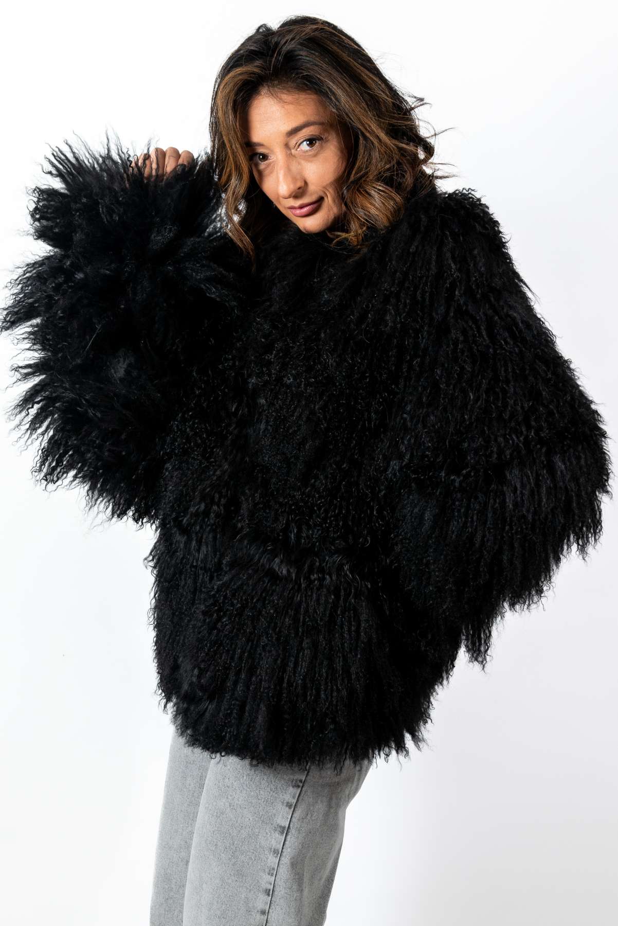 Women's exclusive coat Alina from Mongolian lamb Black