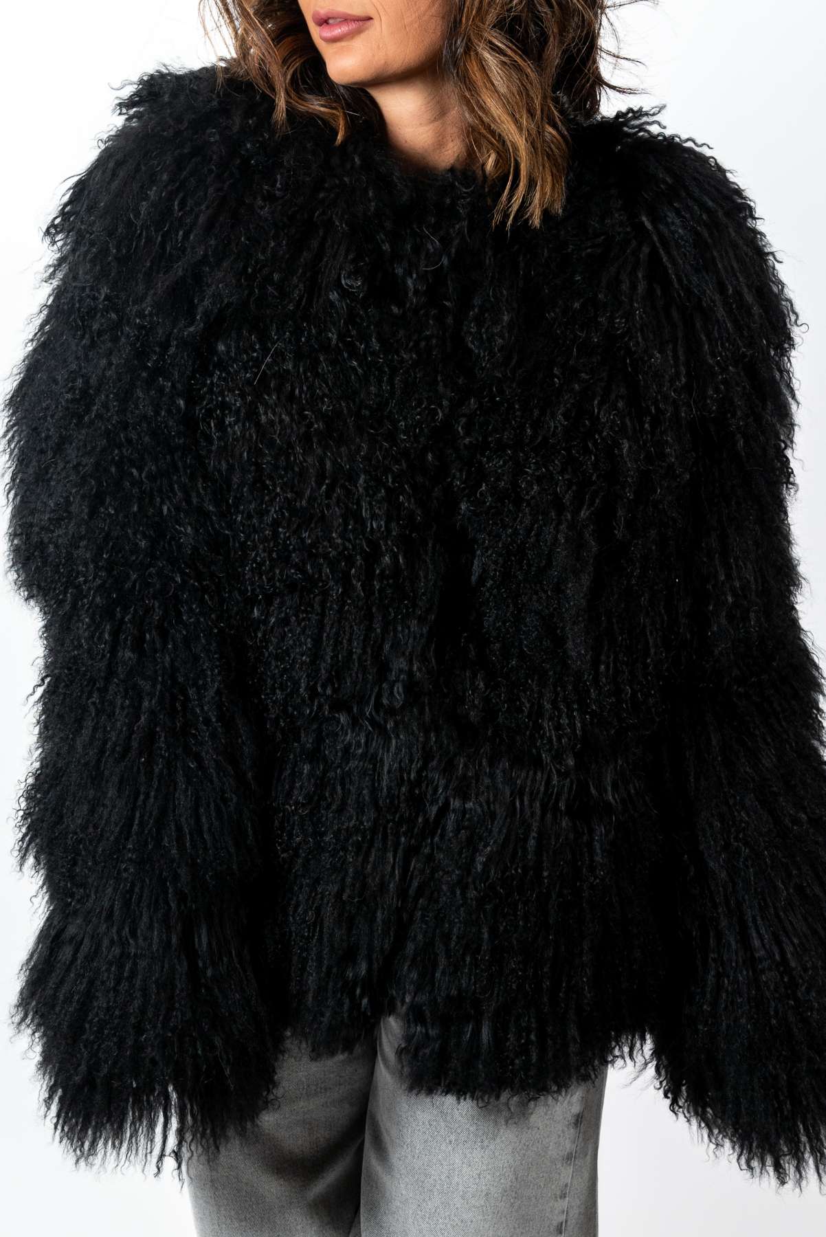 Women's exclusive coat Alina from Mongolian lamb Black
