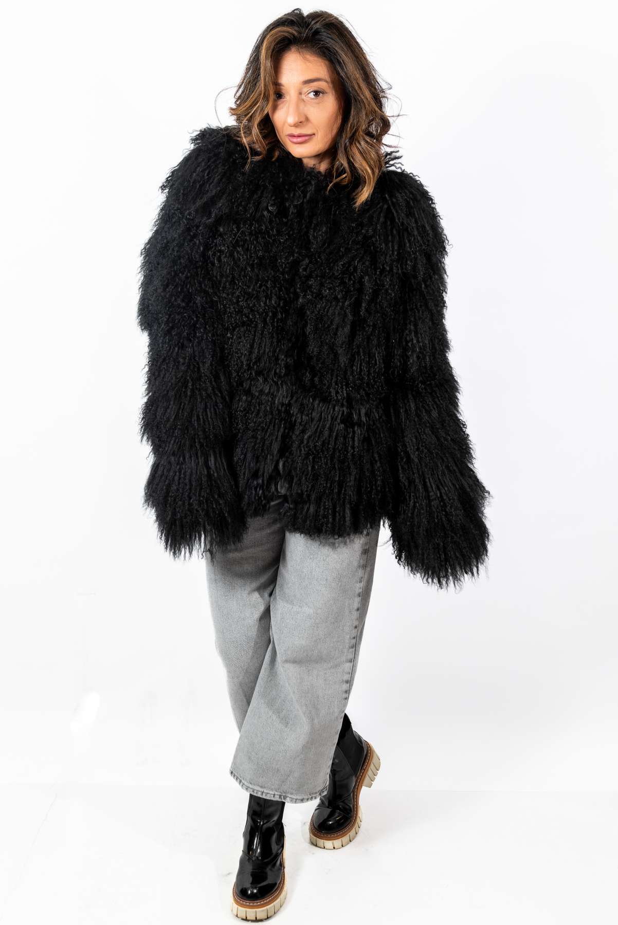 Women's exclusive coat Alina from Mongolian lamb Black