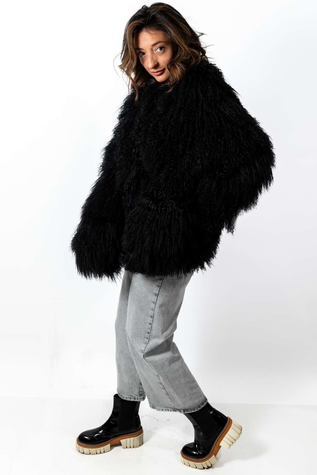 Women's exclusive coat Alina from Mongolian lamb Black