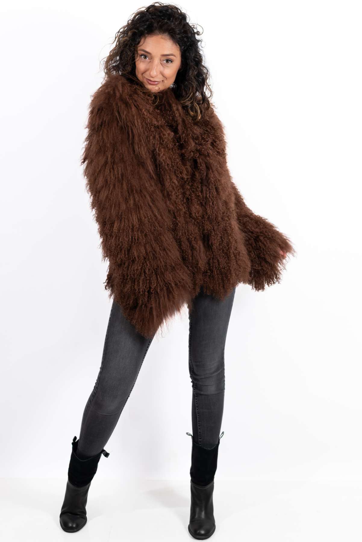 Women's exclusive coat Alina from Mongolian lamb Brown