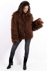 Women's exclusive coat Alina from Mongolian lamb Brown