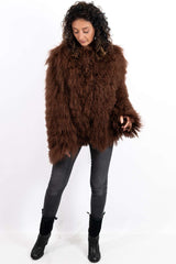 Women's exclusive coat Alina from Mongolian lamb Brown