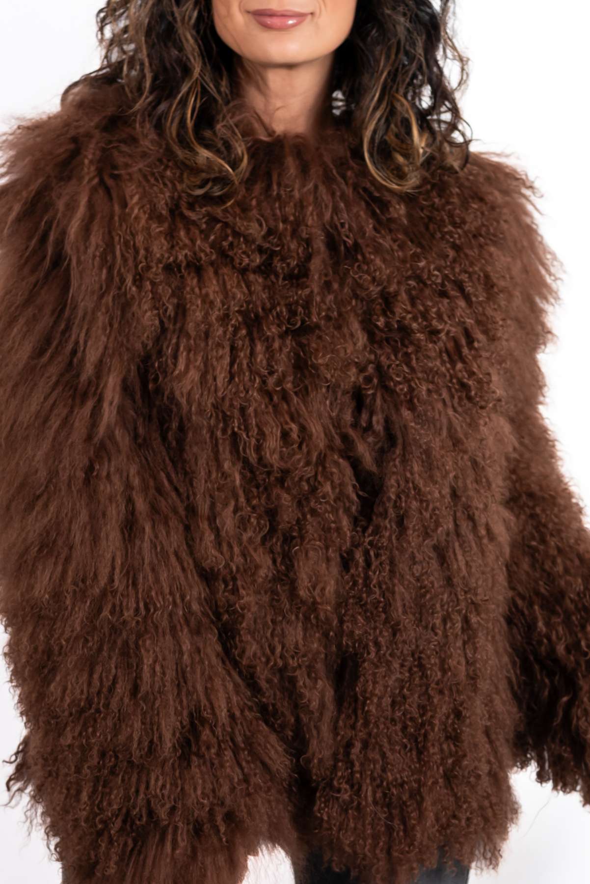 Women's exclusive coat Alina from Mongolian lamb Brown