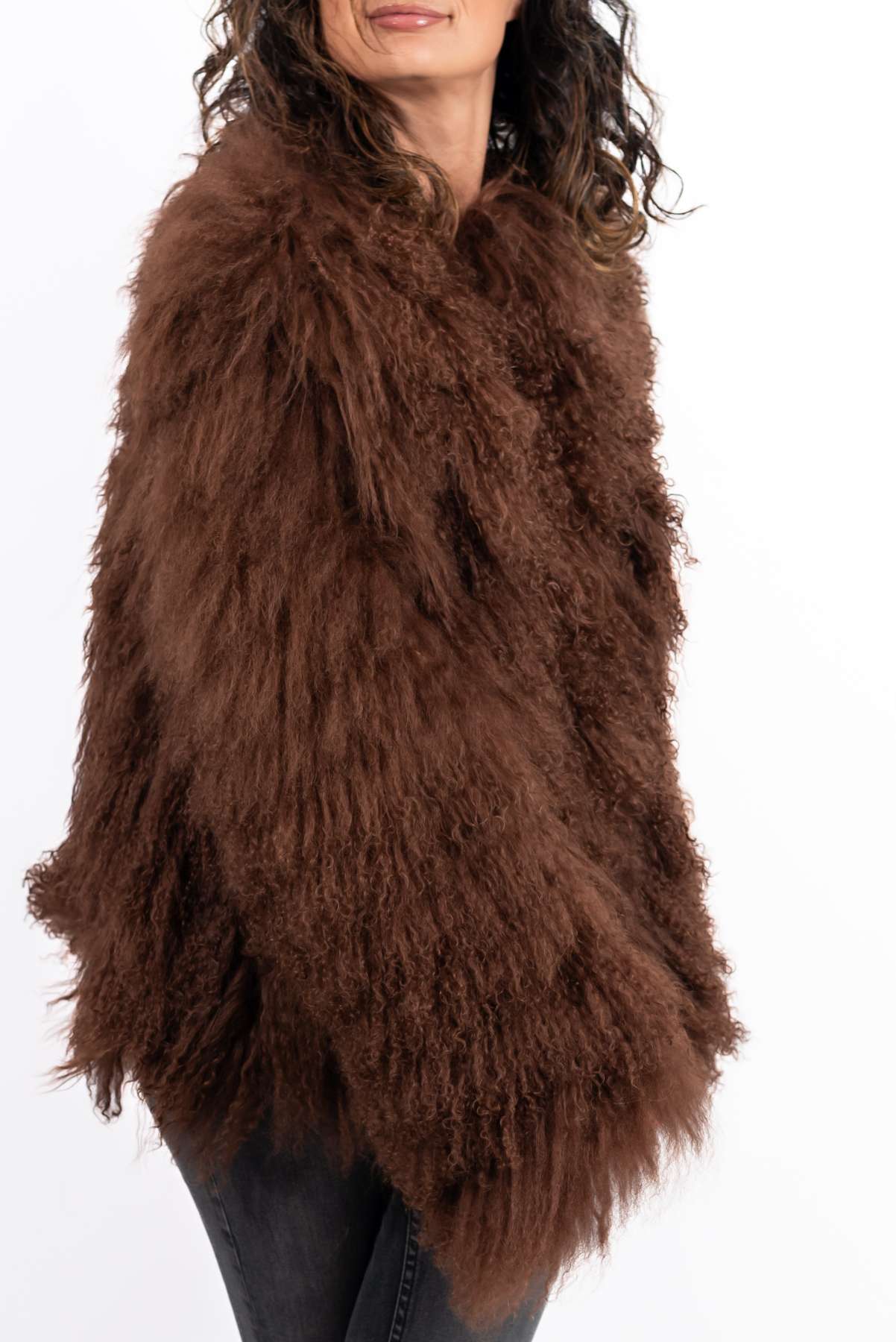 Women's exclusive coat Alina from Mongolian lamb Brown