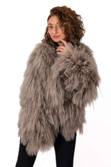 Women's exclusive coat Alina from Mongolian lamb Dark Beige