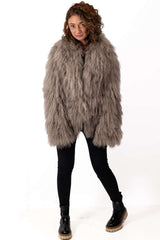 Women's exclusive coat Alina from Mongolian lamb Dark Beige