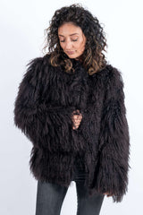 Women's exclusive coat Alina from Mongolian lamb Dark Brown
