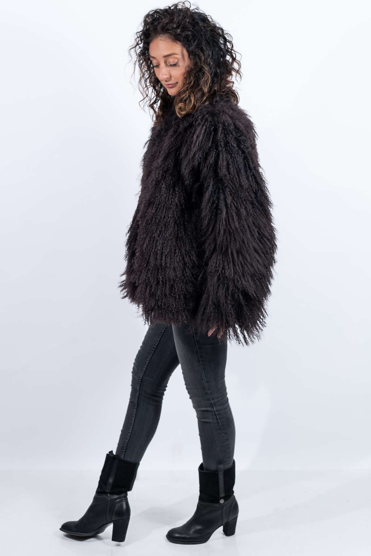 Women's exclusive coat Alina from Mongolian lamb Dark Brown