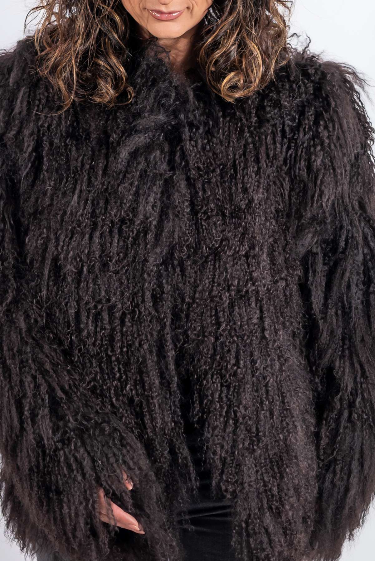Women's exclusive coat Alina from Mongolian lamb Dark Brown
