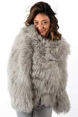 Women's exclusive coat Alina from Mongolian lamb Grey