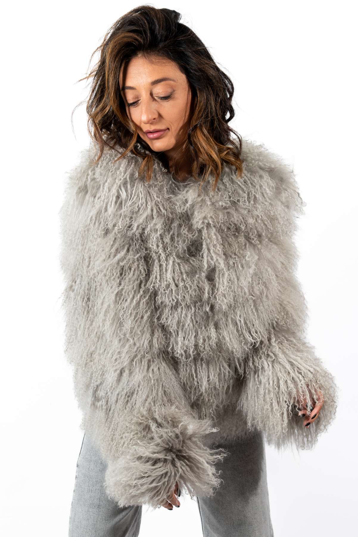 Women's exclusive coat Alina from Mongolian lamb Grey