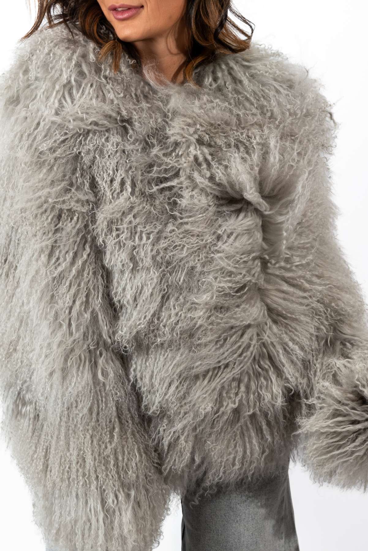 Women's exclusive coat Alina from Mongolian lamb Grey