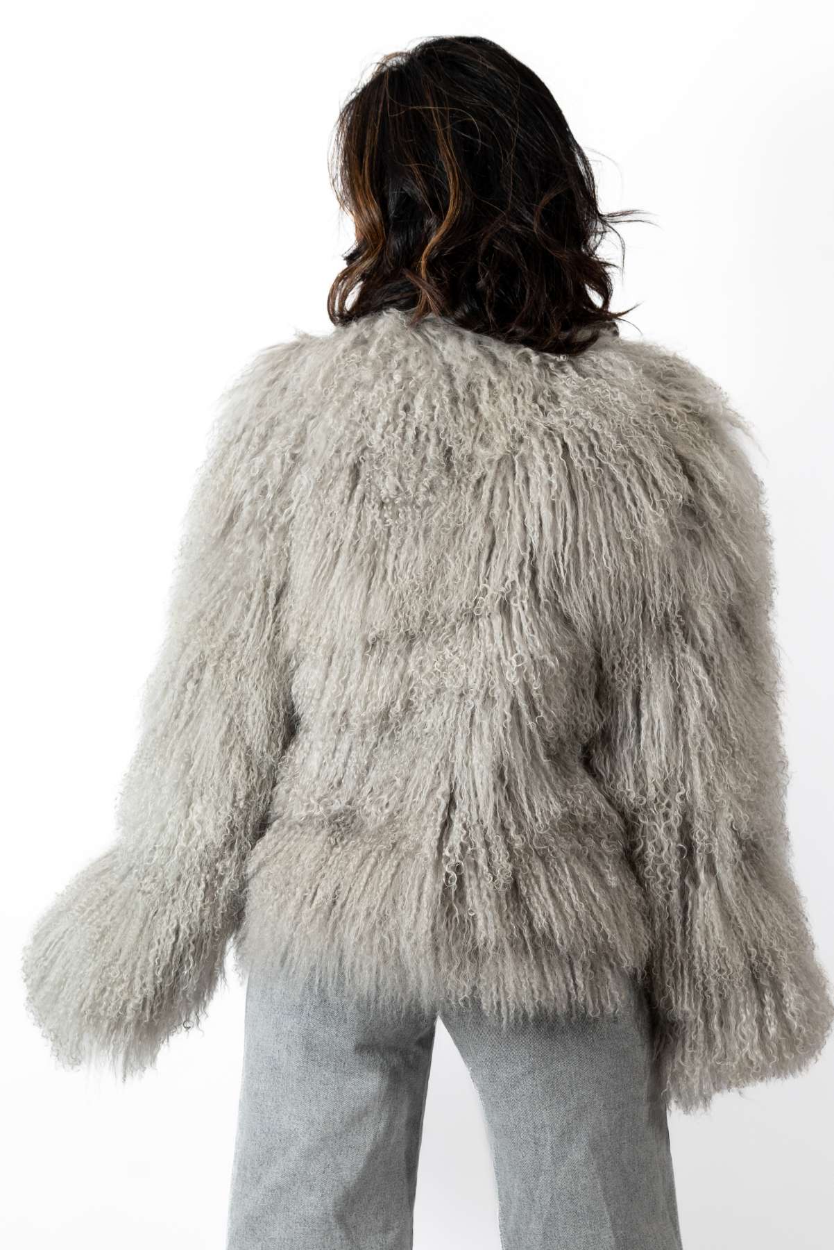 Women's exclusive coat Alina from Mongolian lamb Grey