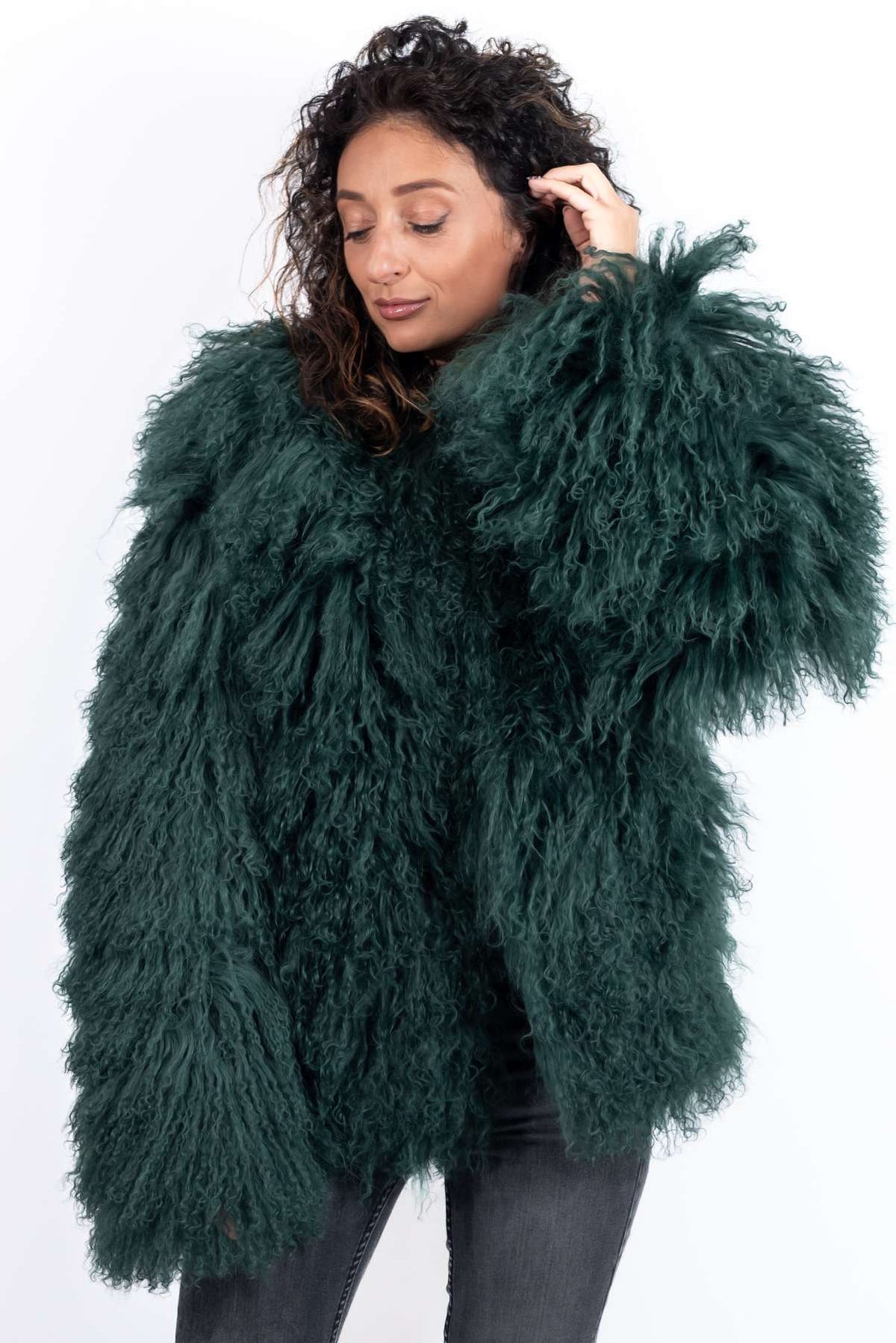 Women's exclusive coat Alina from Mongolian lamb Green