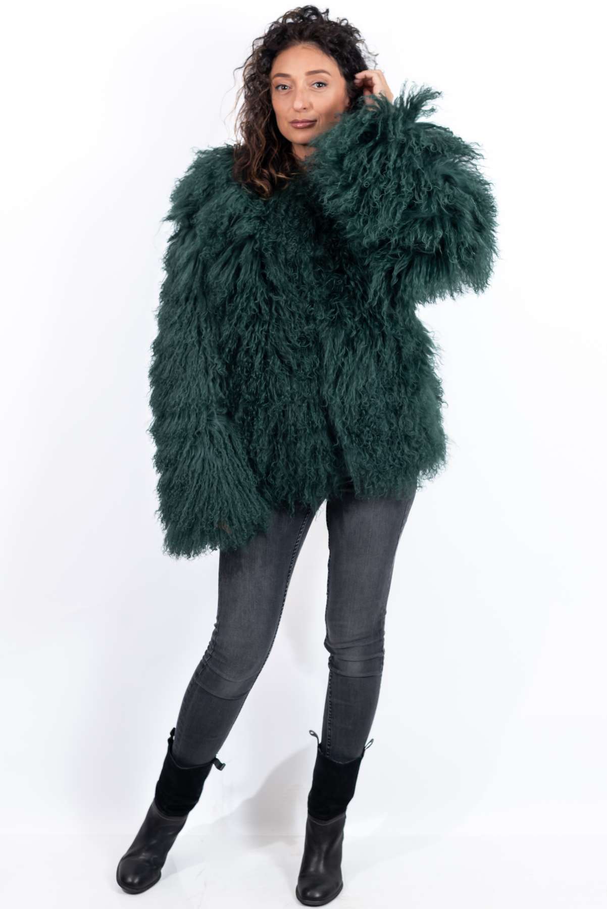Women's exclusive coat Alina from Mongolian lamb Green