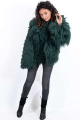Women's exclusive coat Alina from Mongolian lamb Green