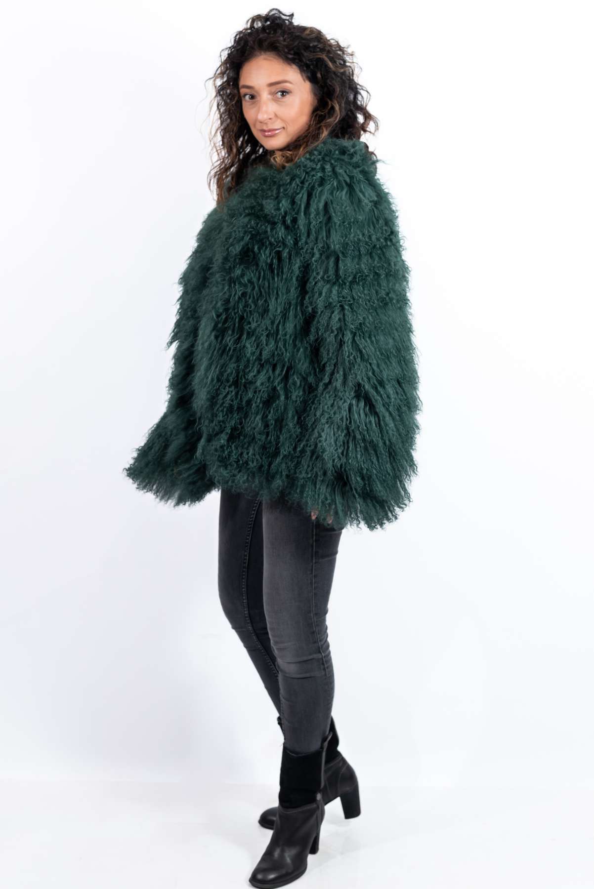 Women's exclusive coat Alina from Mongolian lamb Green