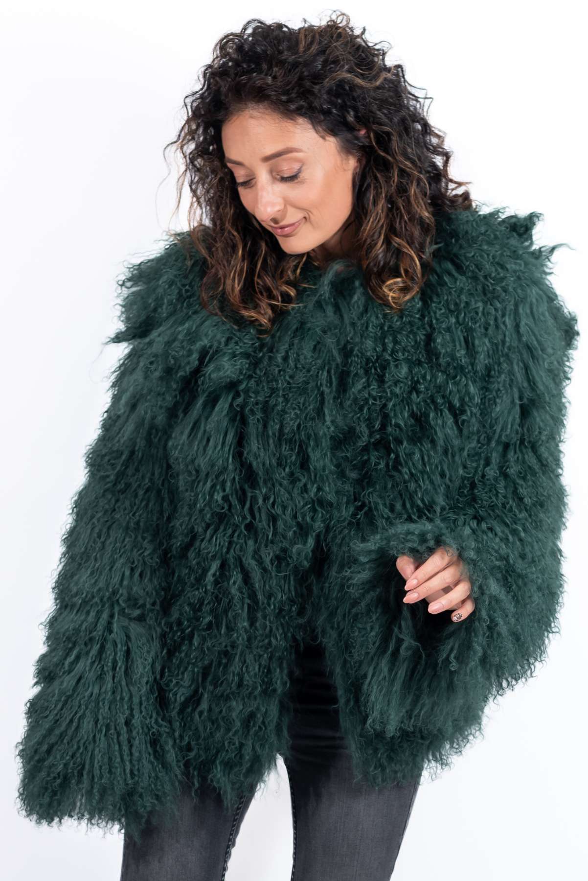 Women's exclusive coat Alina from Mongolian lamb Green