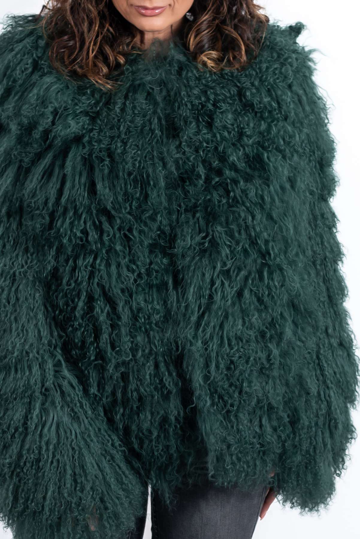 Women's exclusive coat Alina from Mongolian lamb Green