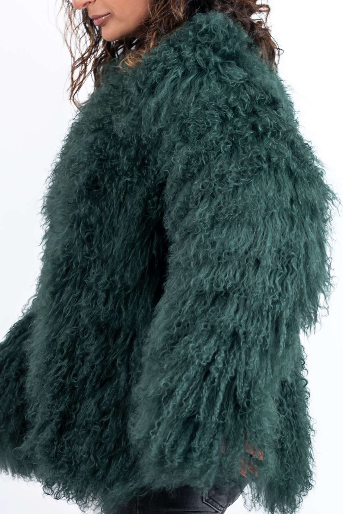 Women's exclusive coat Alina from Mongolian lamb Green