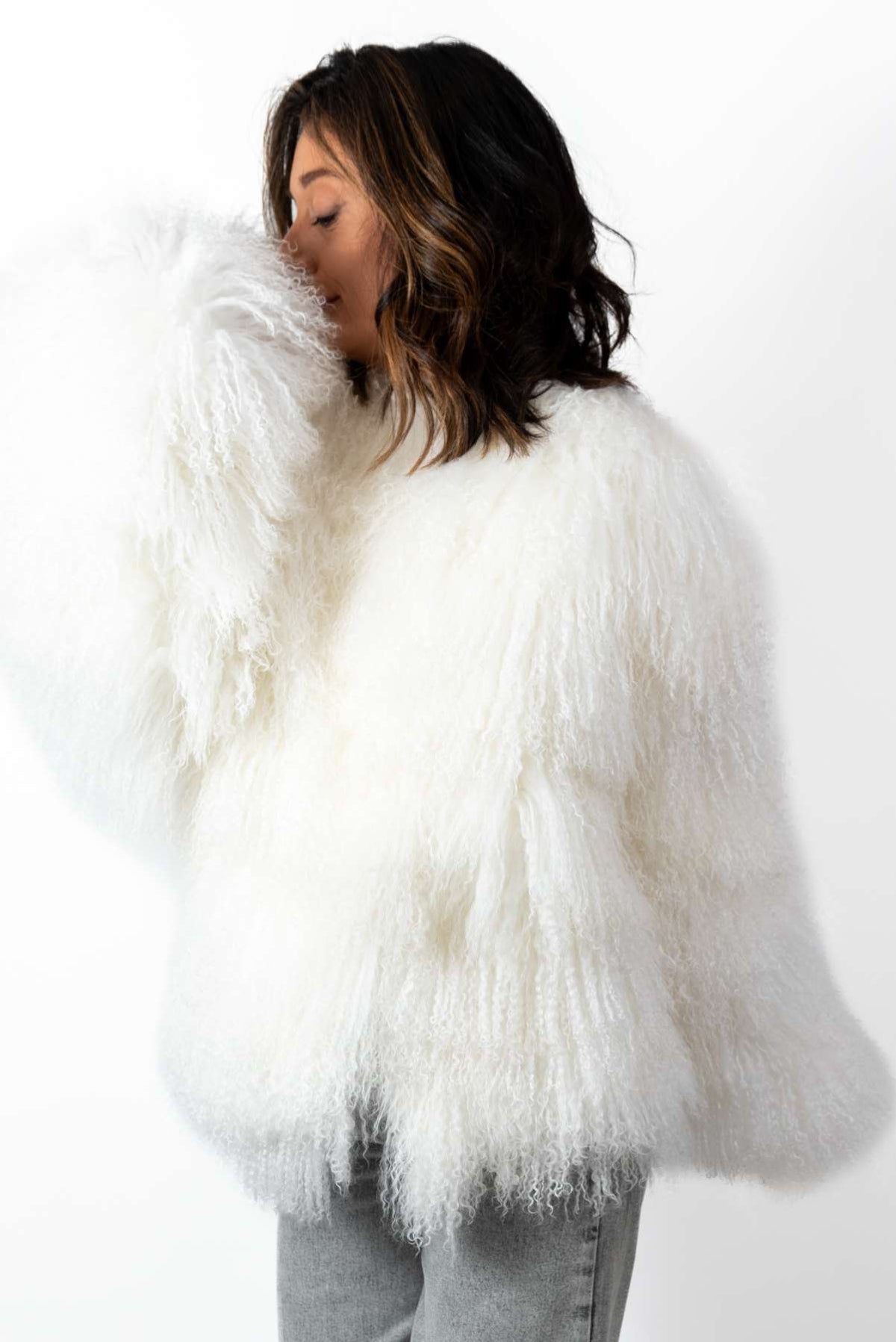 Women's exclusive coat Alina from Mongolian lamb White