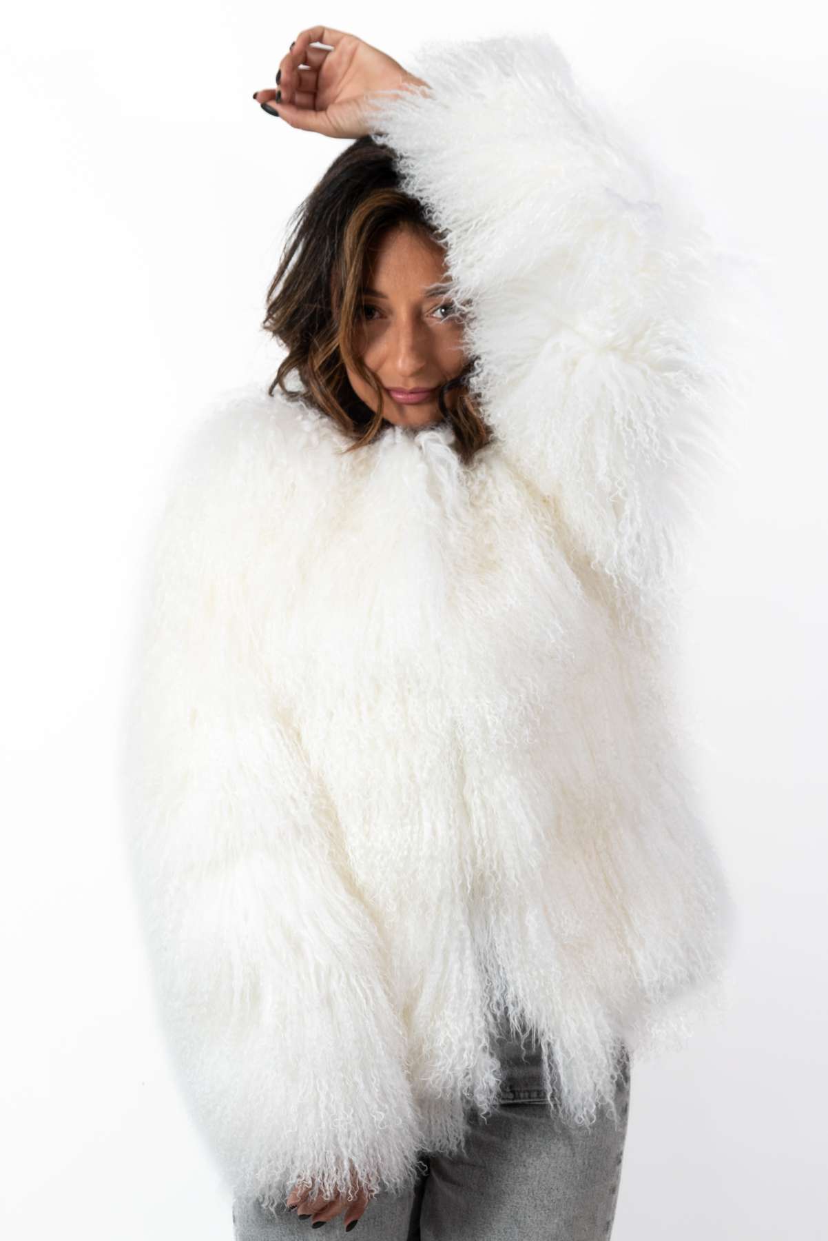 Women's exclusive coat Alina from Mongolian lamb White