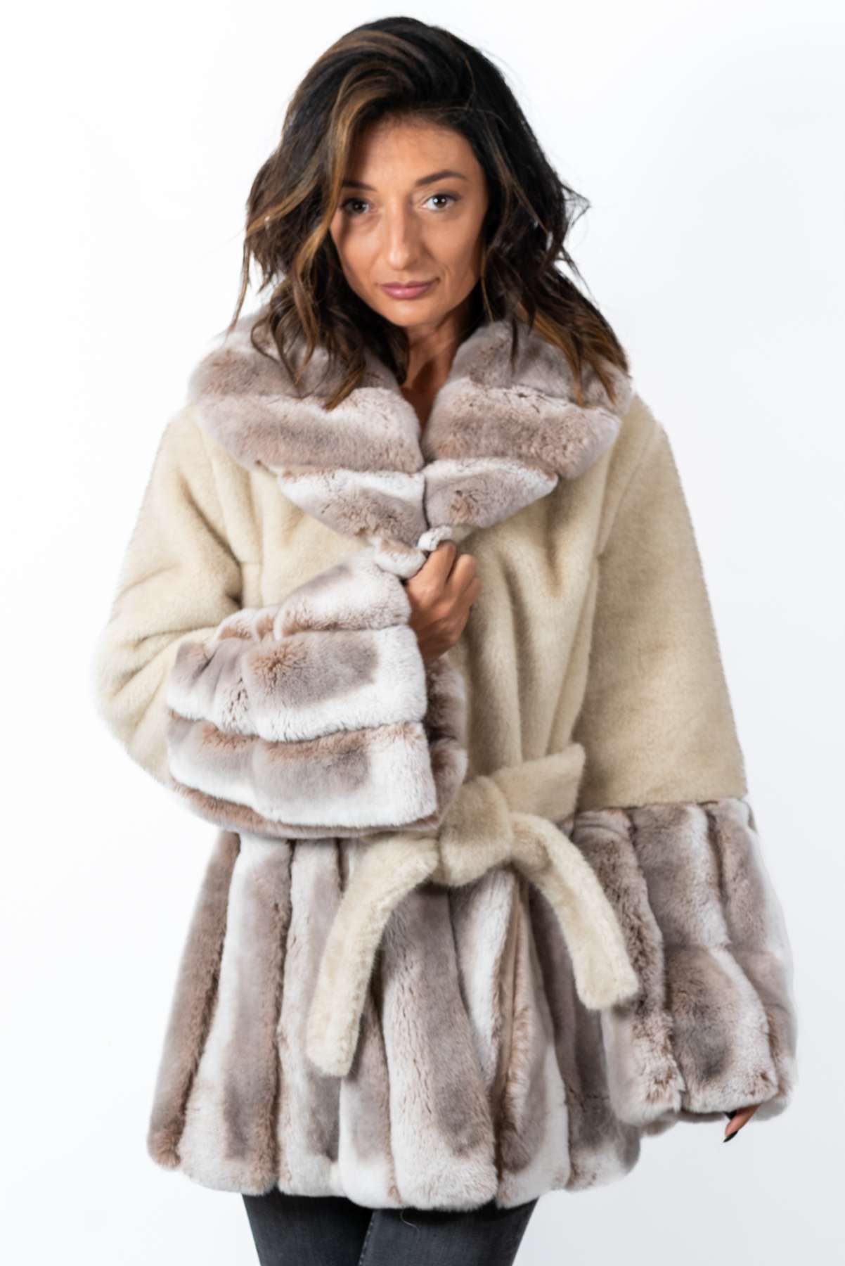 Women's chinchilla coat Alina Beige
