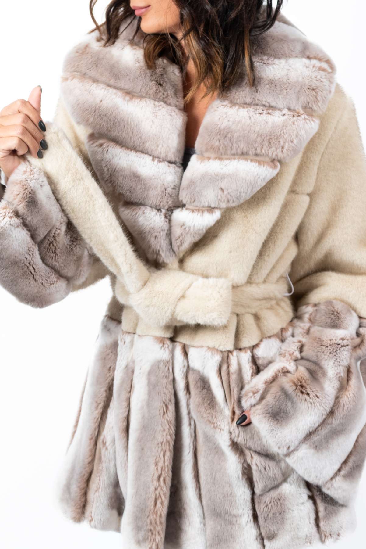 Women's chinchilla coat Alina Beige
