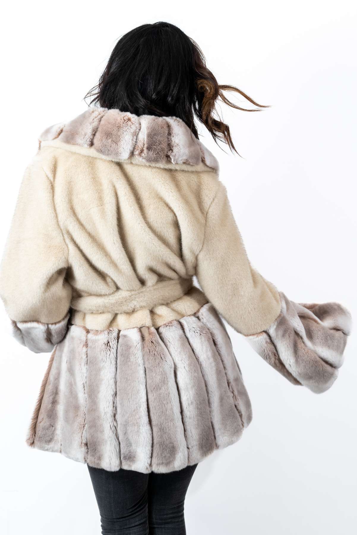 Women's chinchilla coat Alina Beige