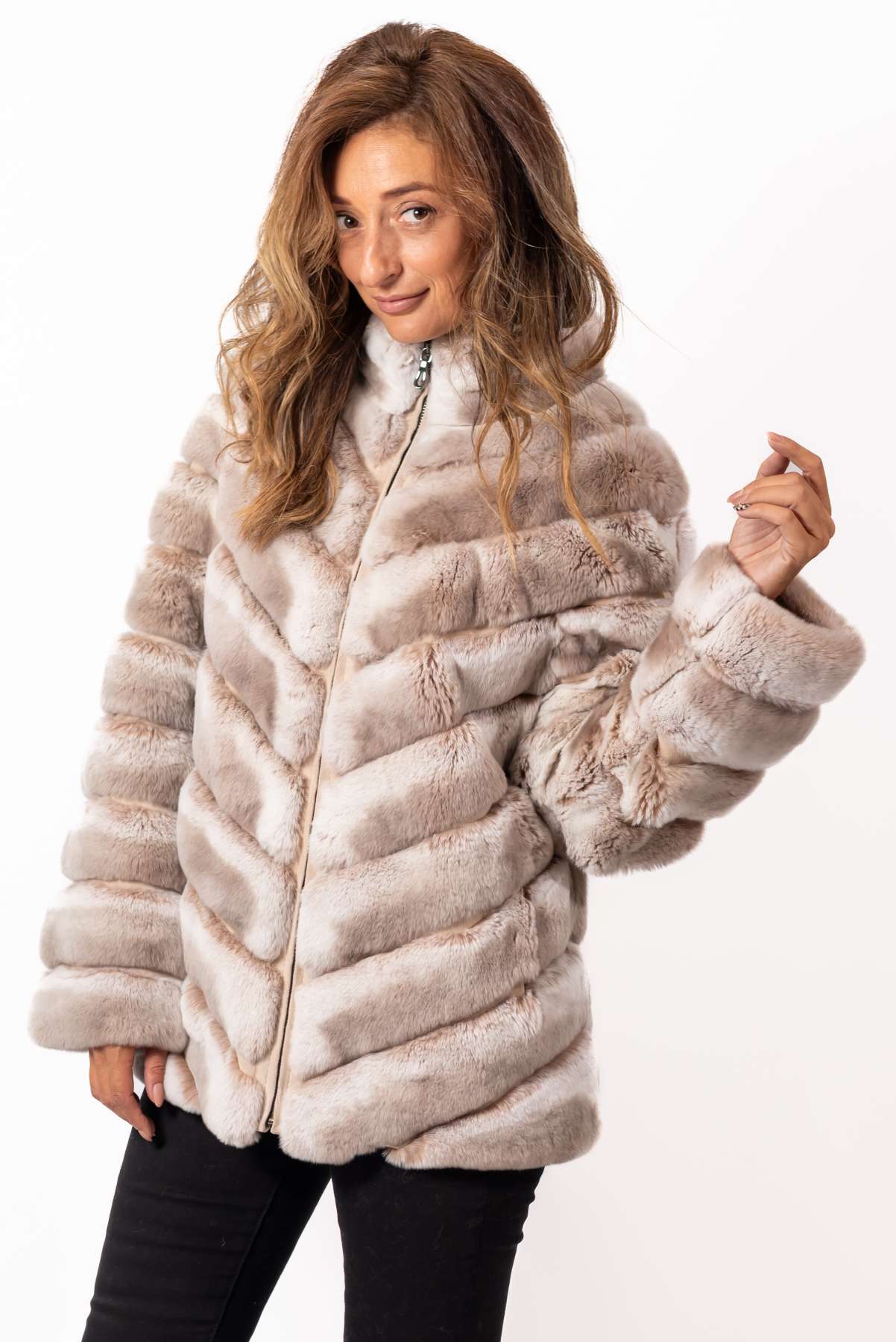 Women's chinchilla coat Lorraine Beige Melange
