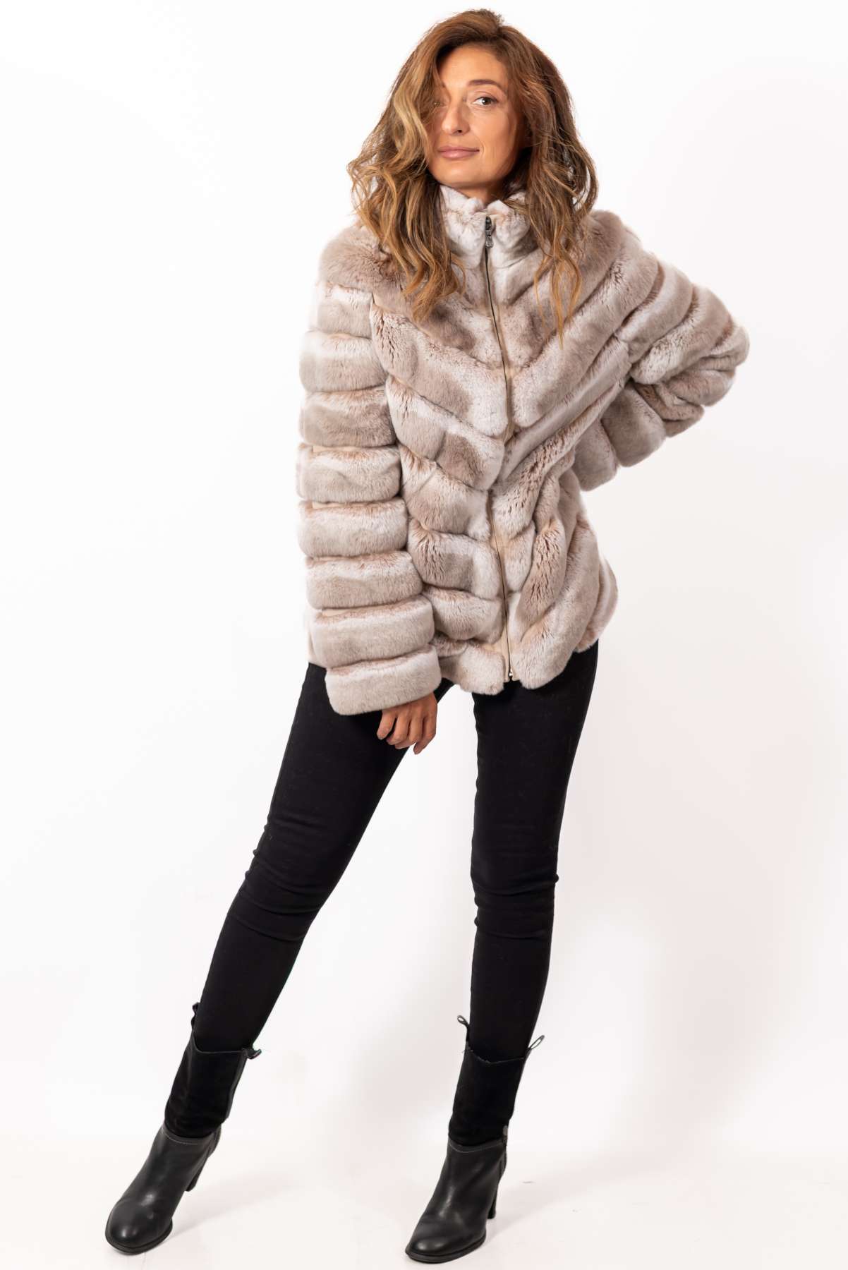Women's chinchilla coat Lorraine Beige Melange