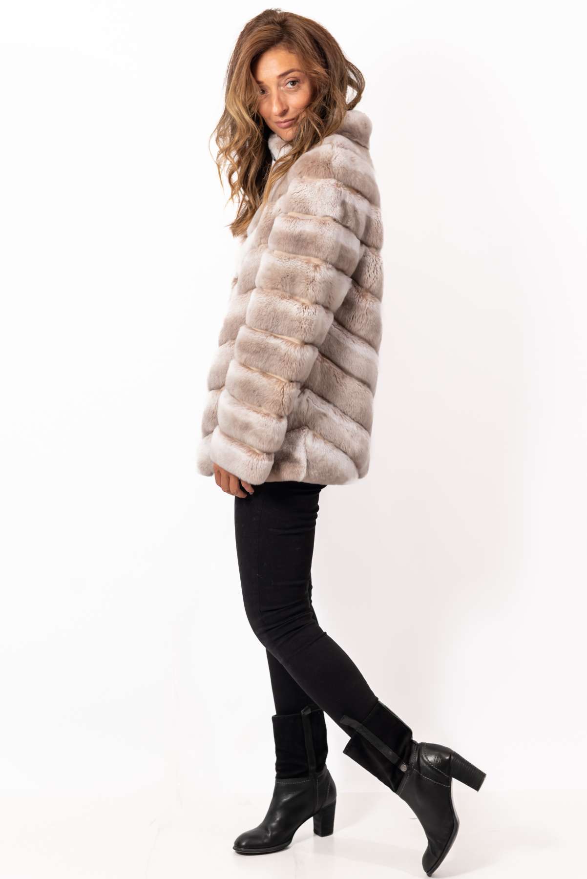 Women's chinchilla coat Lorraine Beige Melange