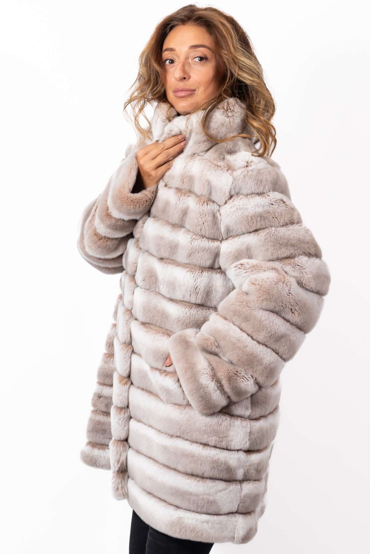 Women's chinchilla coat Valeria 2 in 1 Melange