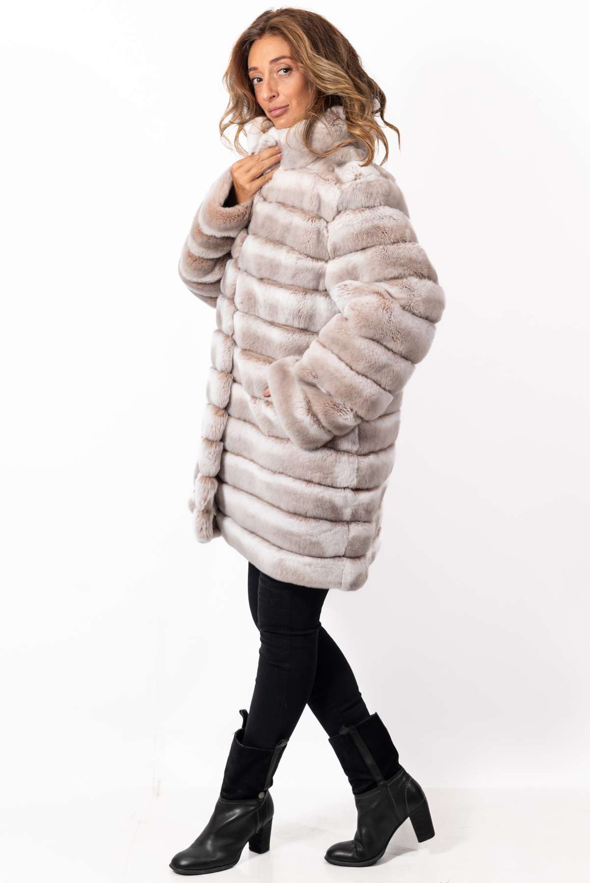 Women's chinchilla coat Valeria 2 in 1 Melange