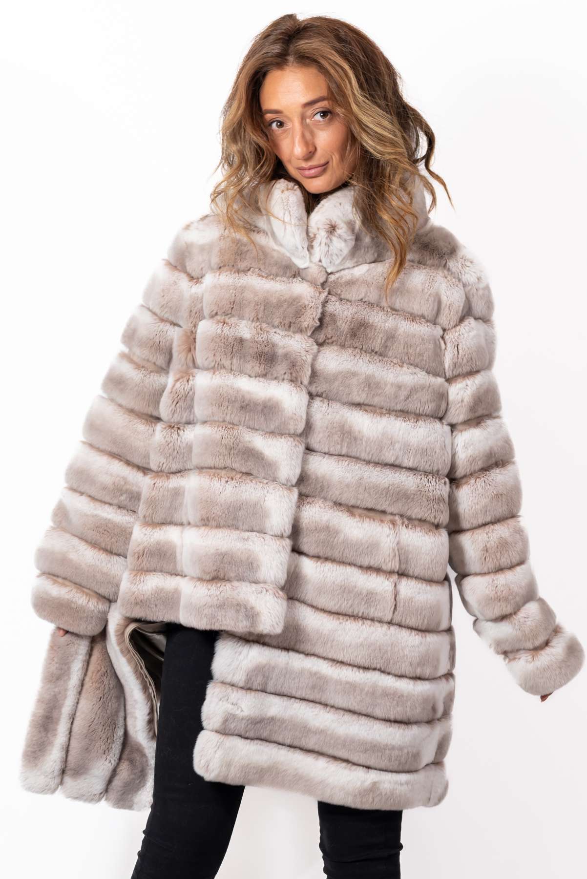 Women's chinchilla coat Valeria 2 in 1 Melange