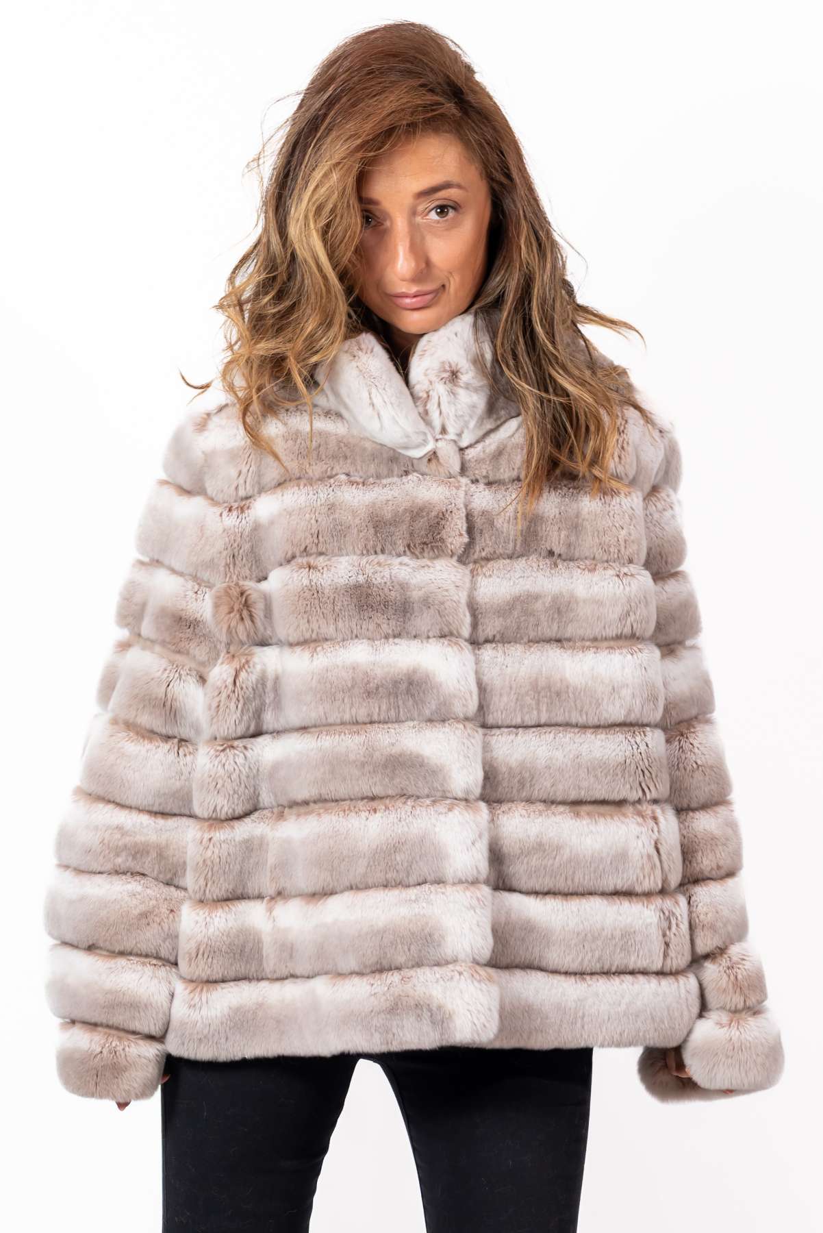 Women's chinchilla coat Valeria 2 in 1 Melange