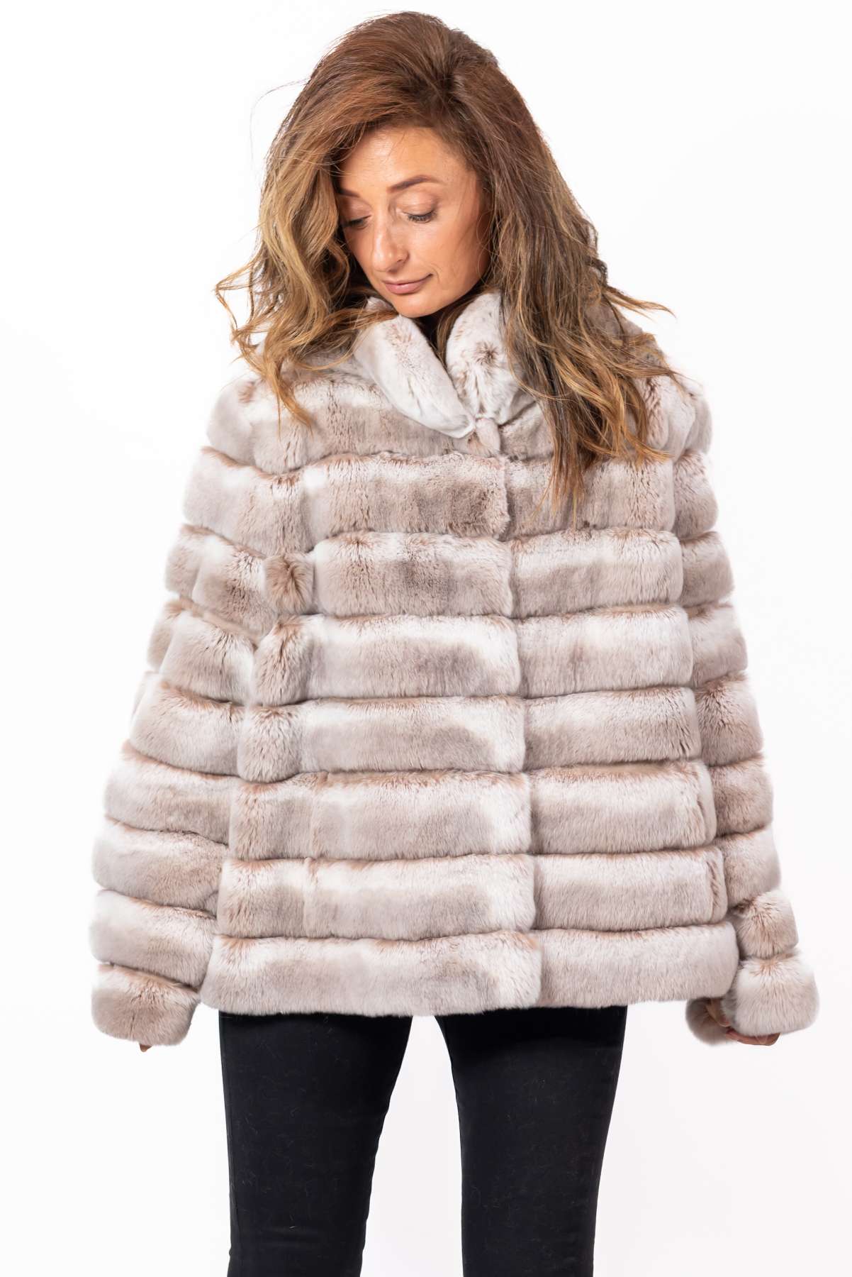 Women's chinchilla coat Valeria 2 in 1 Melange