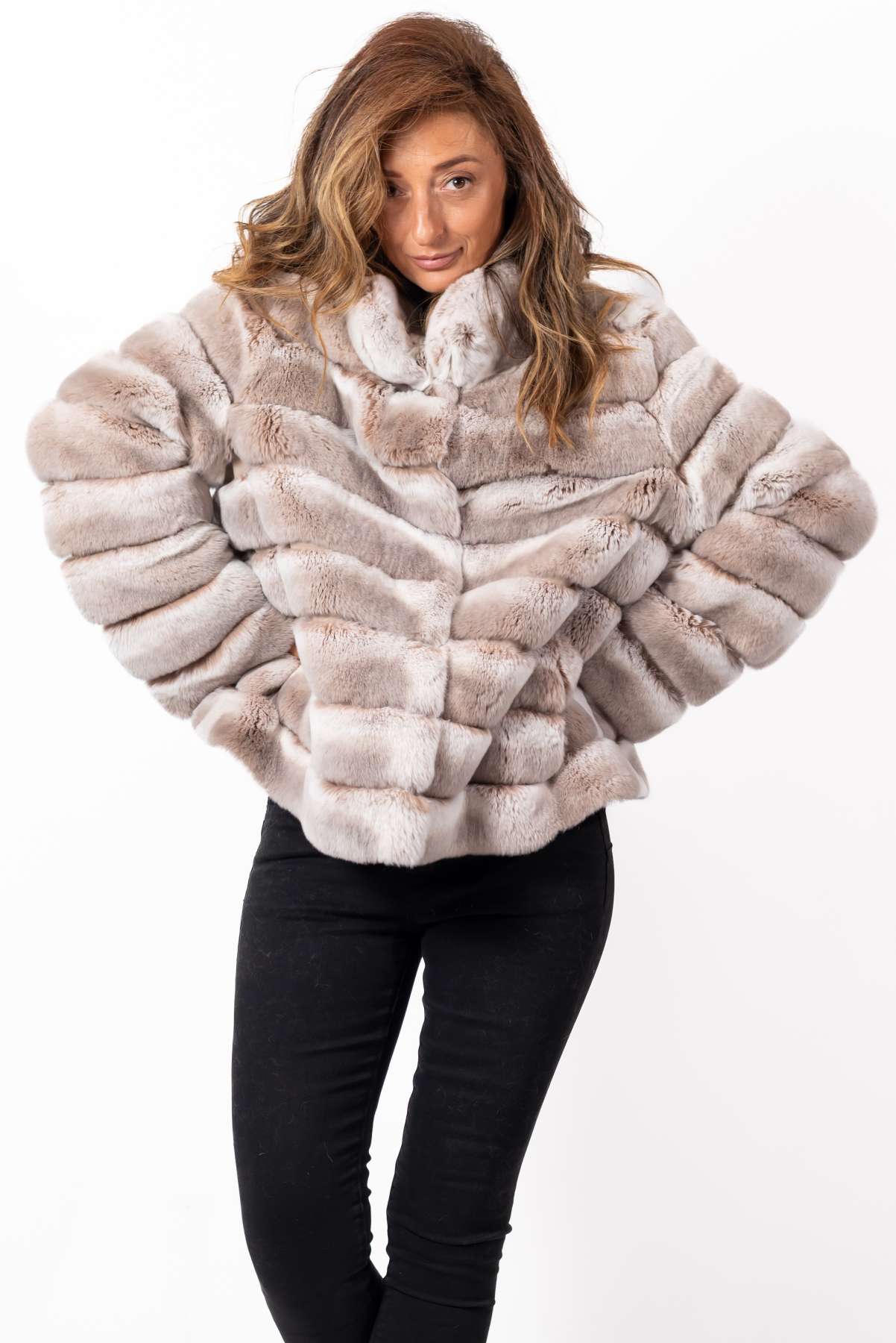 Women's chinchilla coat Valeria 2 in 1 Melange