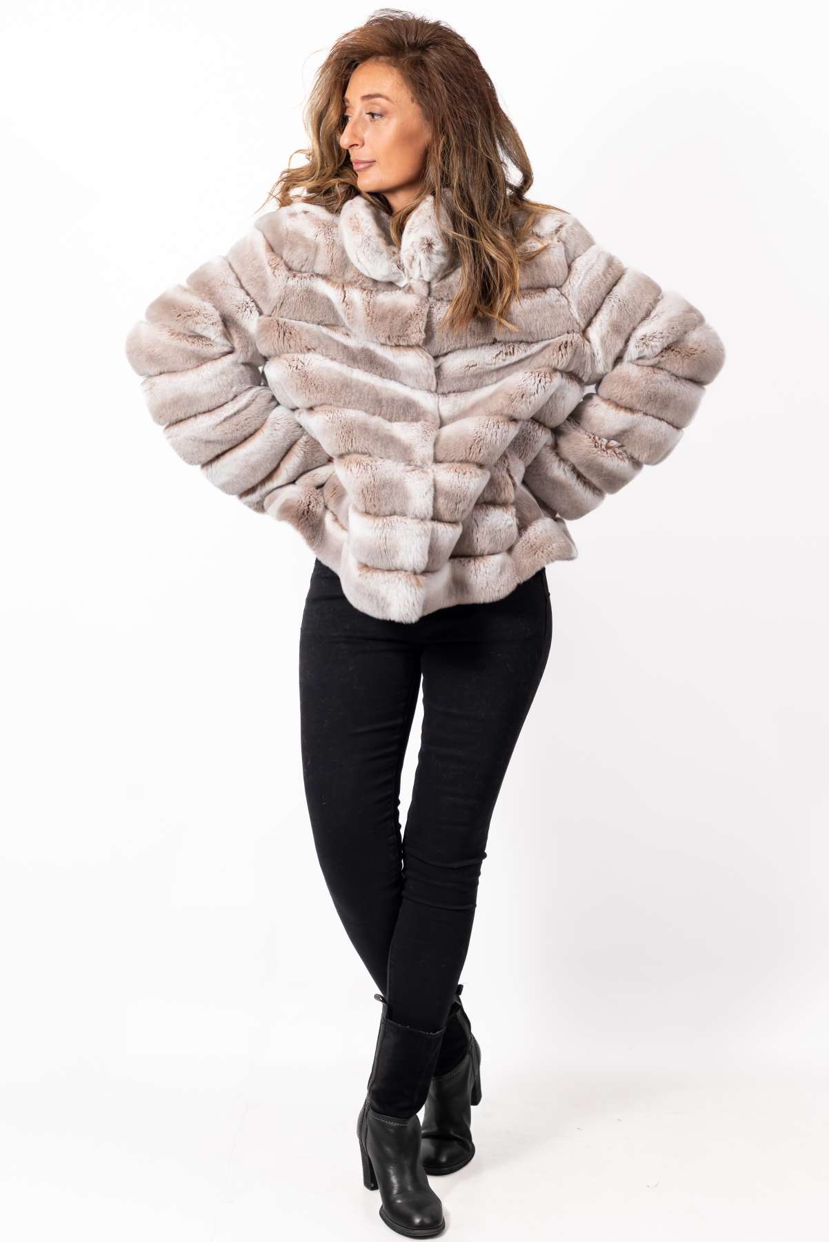 Women's chinchilla coat Valeria 2 in 1 Melange