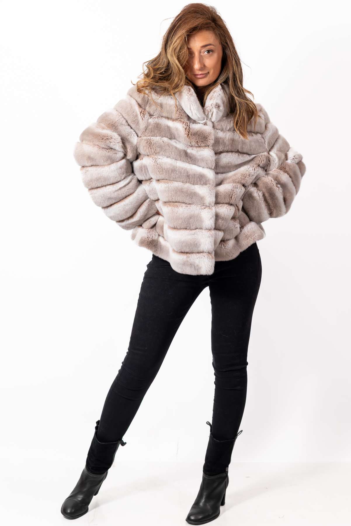 Women's chinchilla coat Valeria 2 in 1 Melange