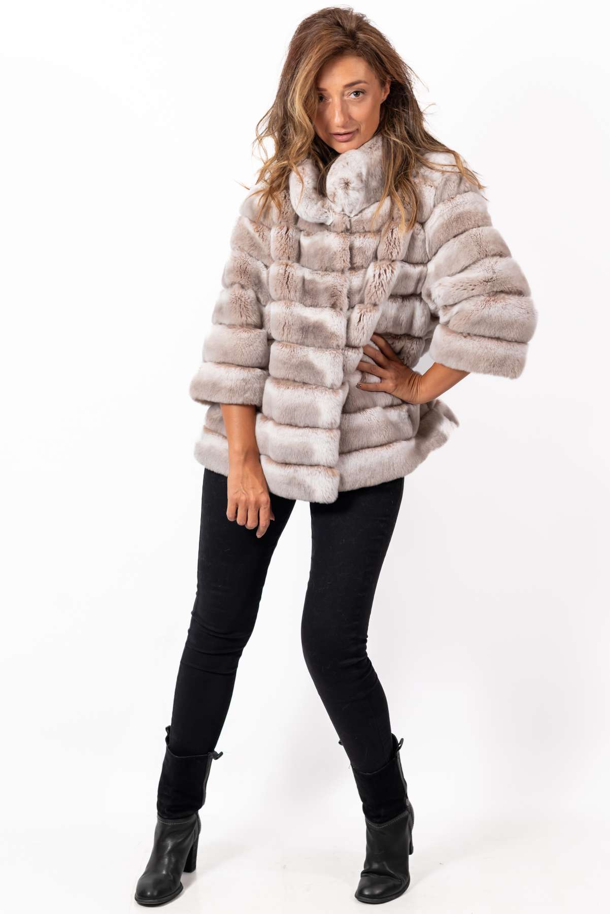 Women's chinchilla coat Valeria 2 in 1 Melange