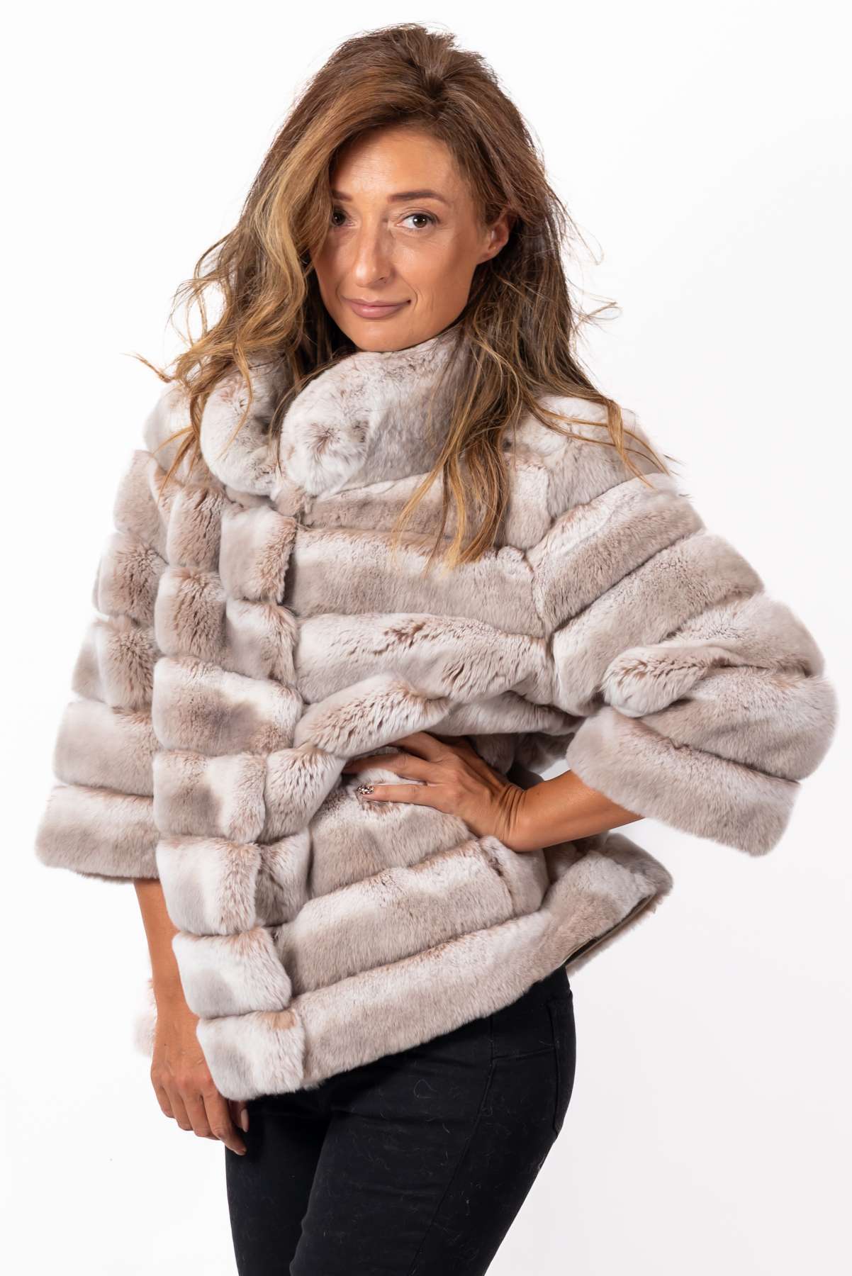 Women's chinchilla coat Valeria 2 in 1 Melange