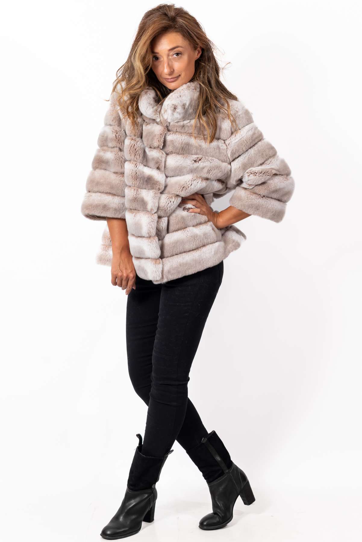 Women's chinchilla coat Valeria 2 in 1 Melange