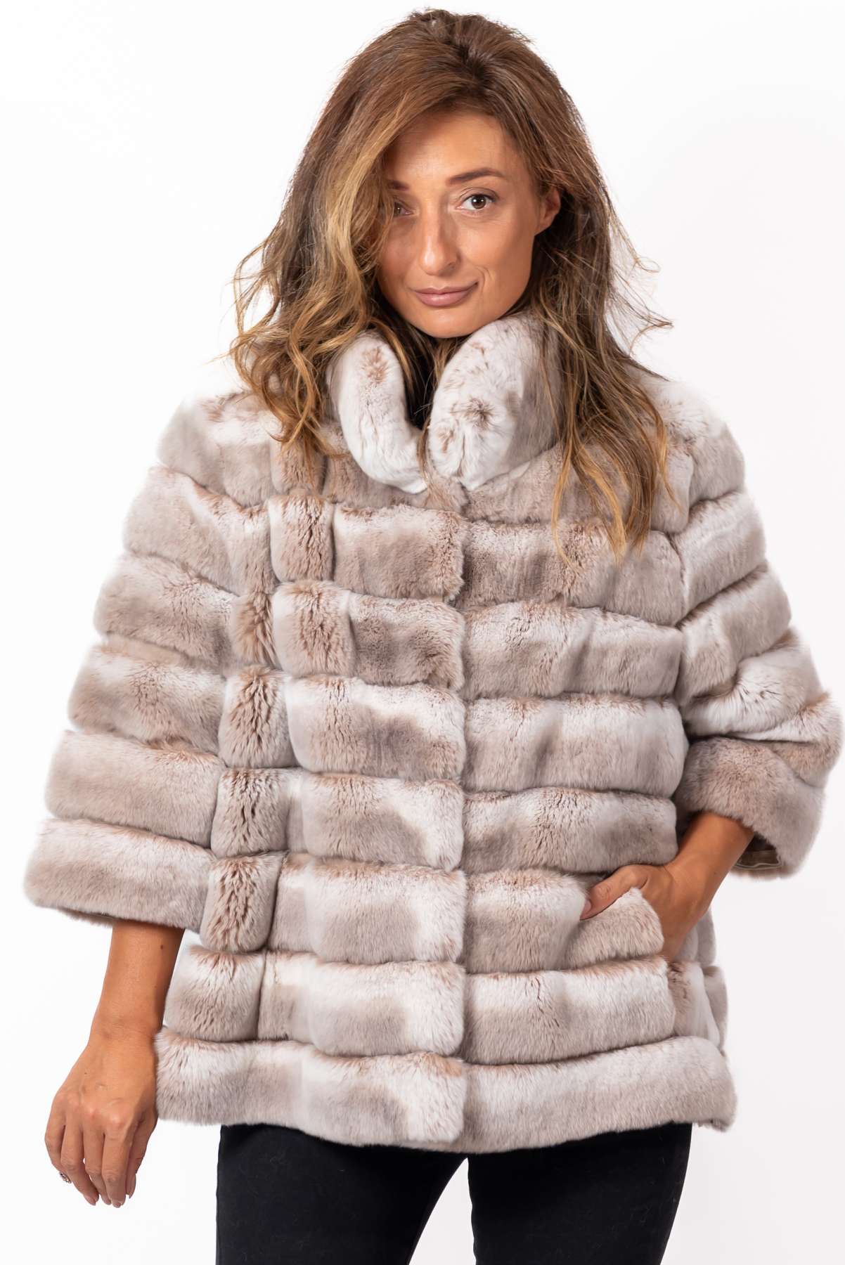 Women's chinchilla coat Valeria 2 in 1 Melange