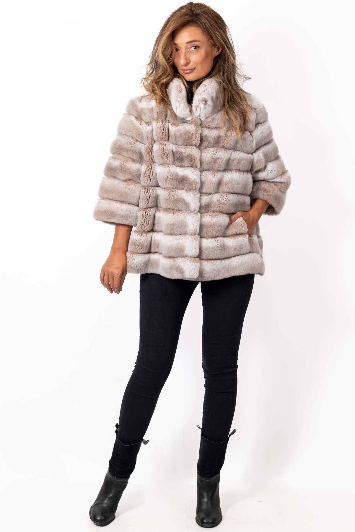 Women's chinchilla coat Valeria 2 in 1 Melange