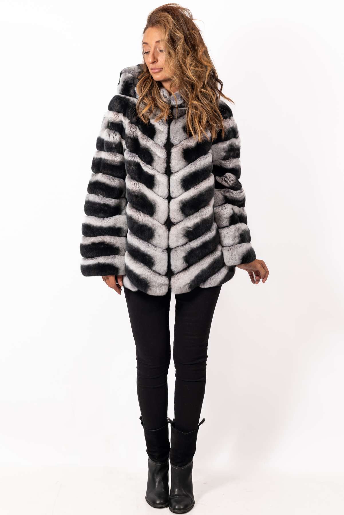 Women's chinchilla coat Lorraine with Hood