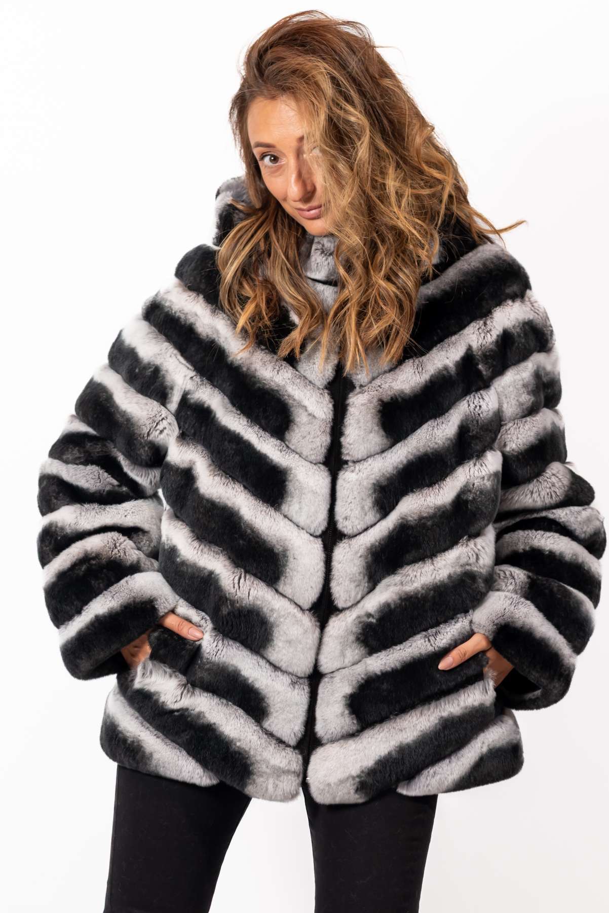 Women's chinchilla coat Lorraine with Hood