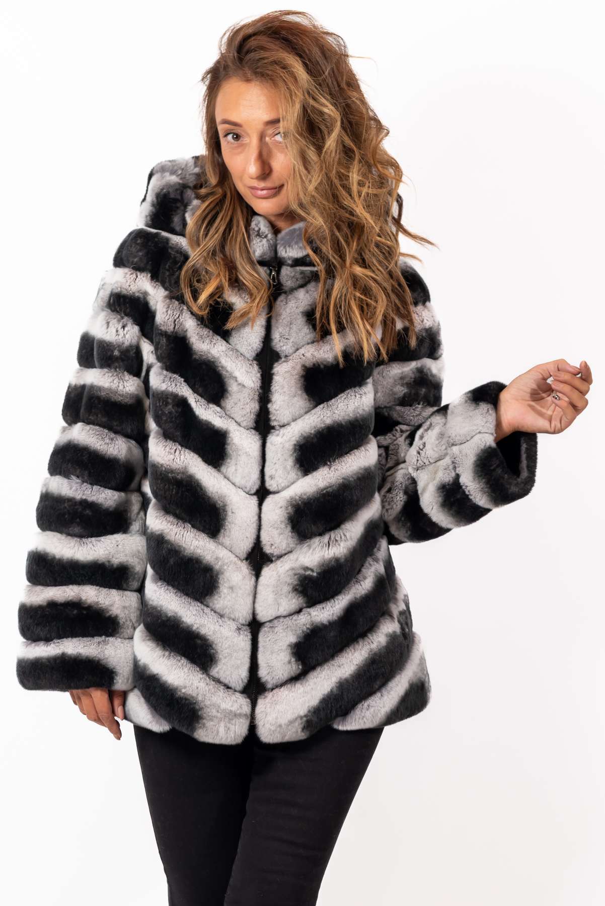 Women's chinchilla coat Lorraine with Hood